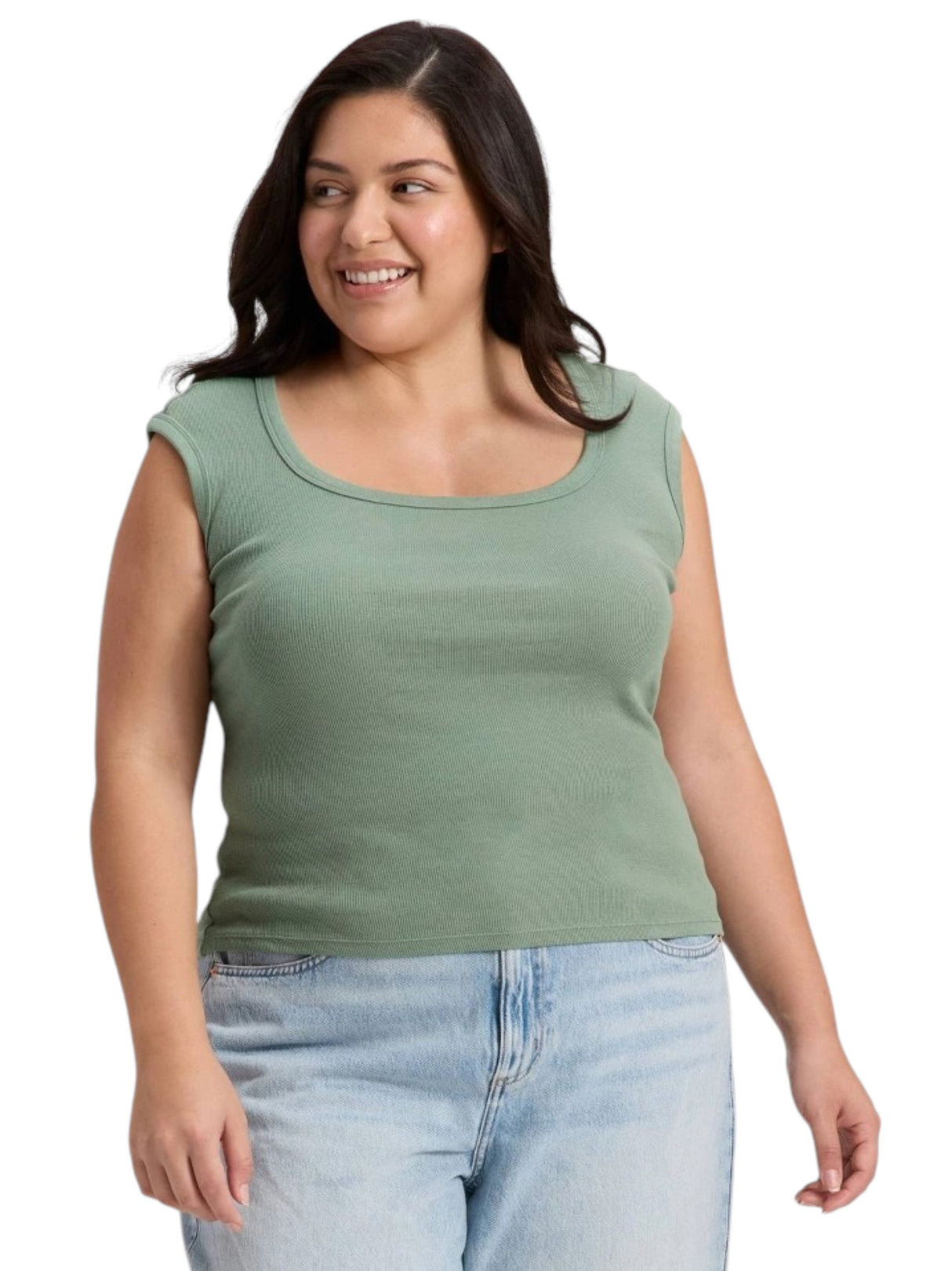 Image for Women's Ribbed Top,Olive Green