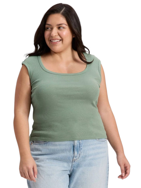 Image for Women's Ribbed Top,Olive Green