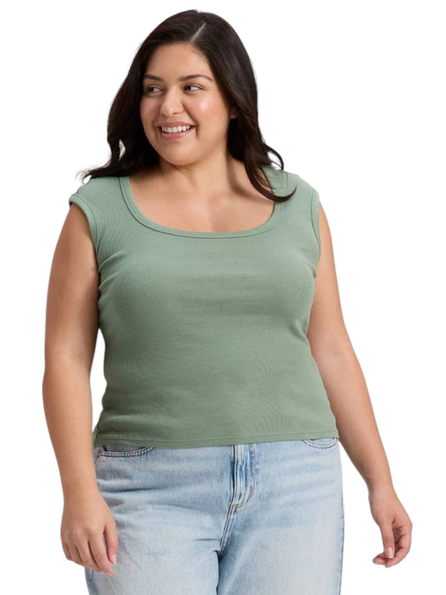 Image for Women's Ribbed Top,Olive Green