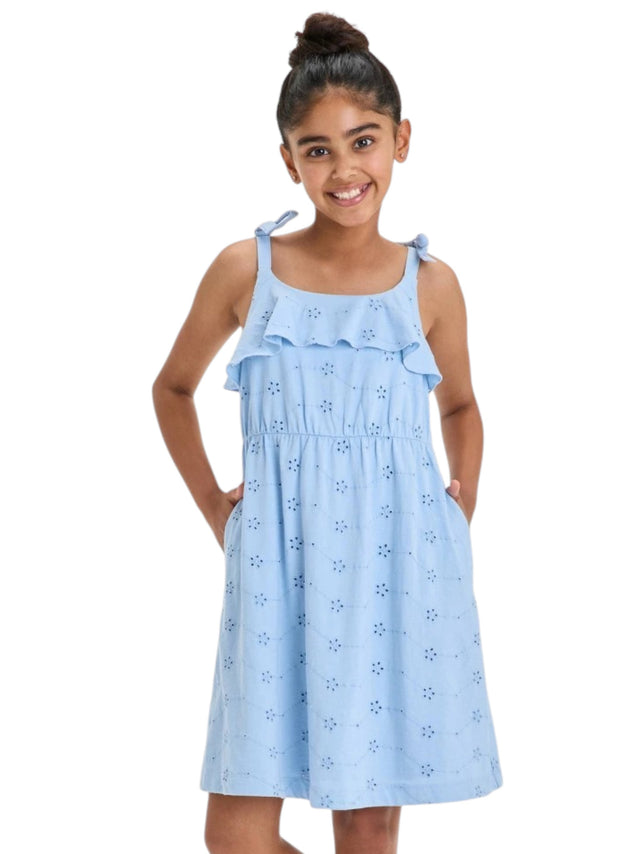 Image for Kids Girl's Plain Broderie Anglaise Dress,Light Blue