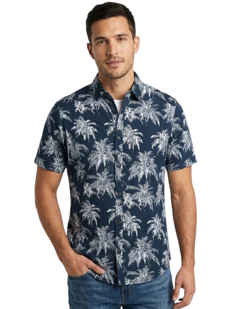Image for Men's Printed Dress Shirt,Navy