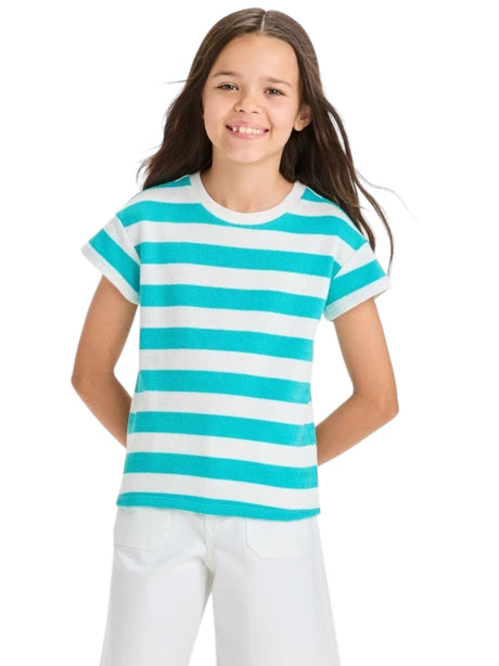 Image for Kids Girl's Striped Top,White/Turquoise 