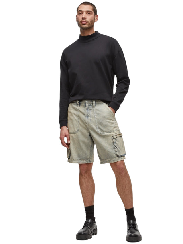 Image for Men's Plain Solid Cargo Jeans Short,Light Blue