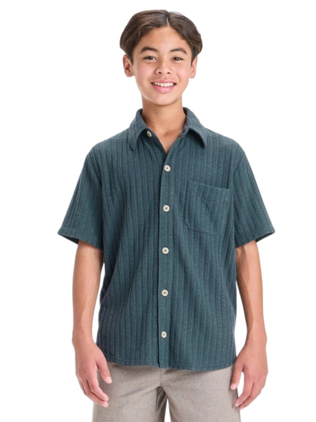 Image for Kids Boy's Ribbed Dress Shiryt,Dark Green