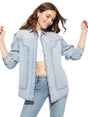 Image for Women's Plain Jeans Jacket,Washed Blue