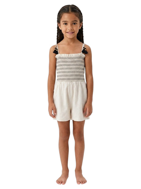 Image for Kids Girl's Smocked  Jumpsuit,Beige/Black