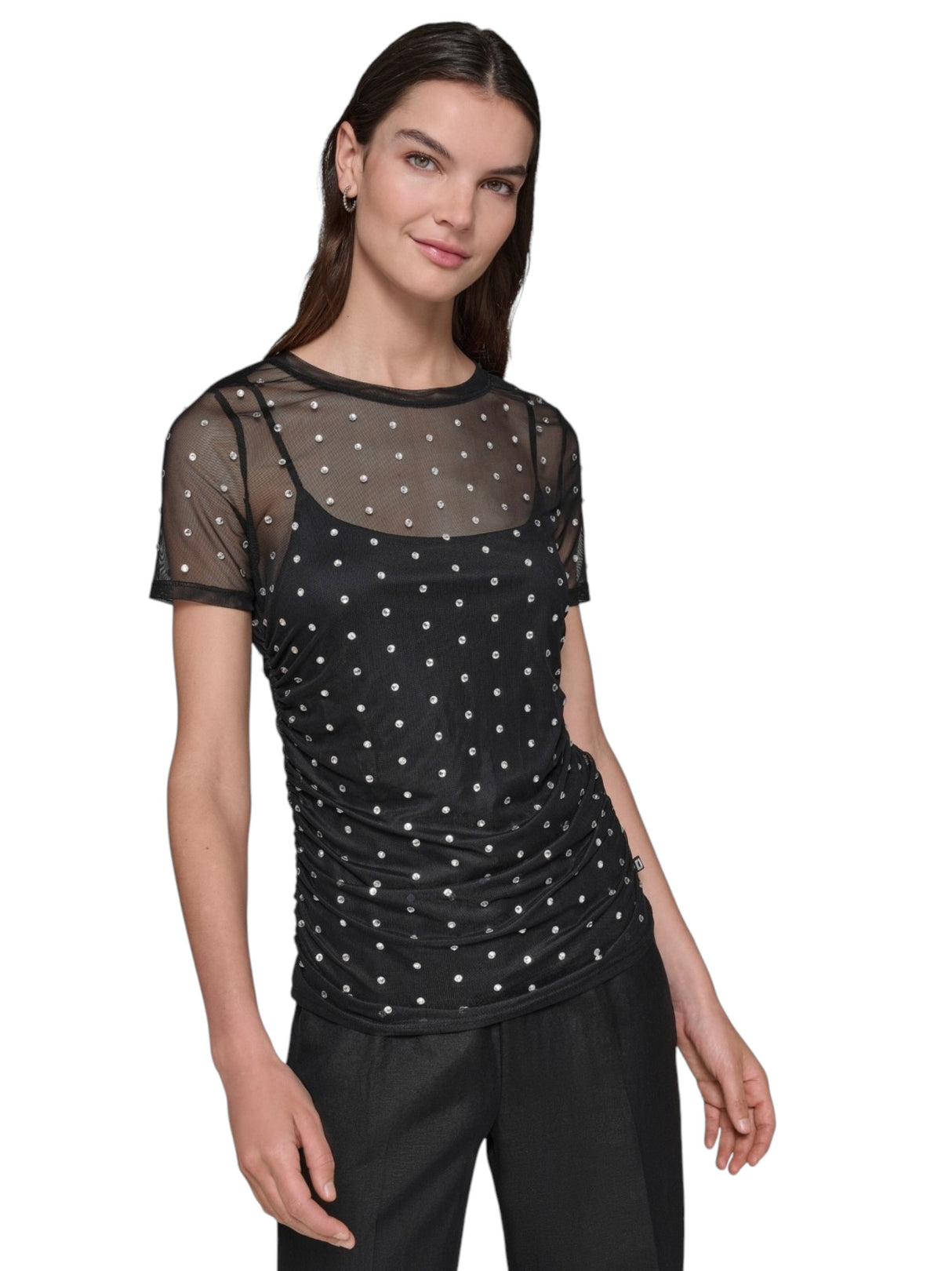Image for Women's Rhinestones Sheer Top&Lined,Black