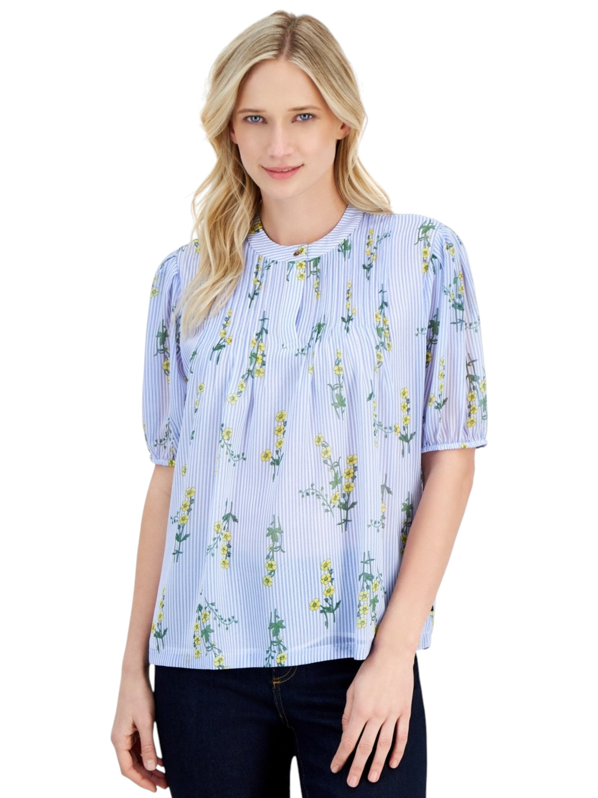 Image for Women's Stripped Printed Top,Light Blue