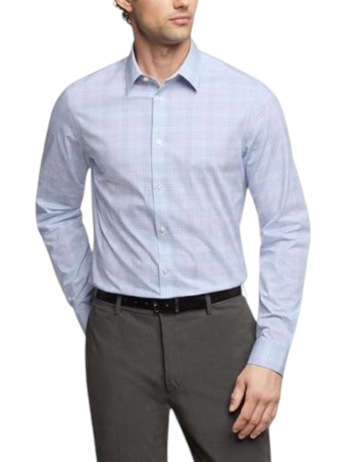 Image for Men's Plaid Dress Shirt,White/Blue