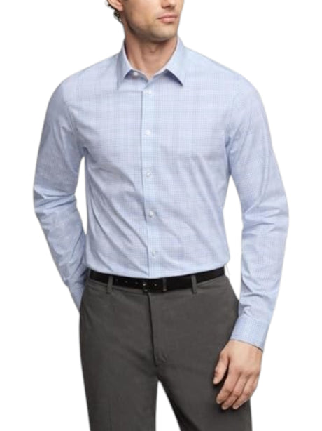 Image for Men's Plaid Dress Shirt,White/Blue