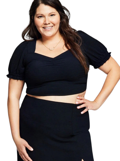 Image for Women's Tie Back Plain Solid Crop Top,Black