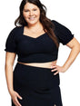 Image for Women's Tie Back Plain Solid Crop Top,Black