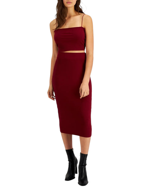Image for Women's Ribbed Crop Top,Burgundy
