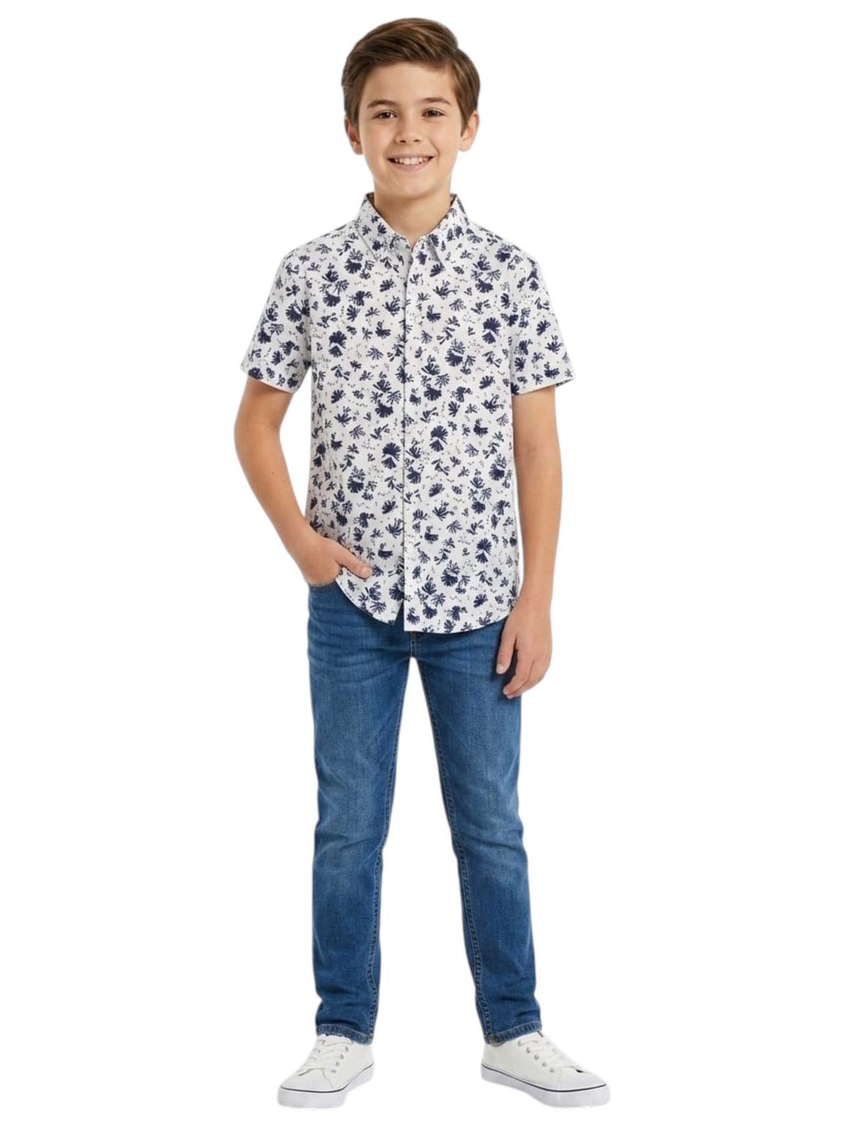 Image for Kids Boy's Printed Dress Shirt,White/Navy