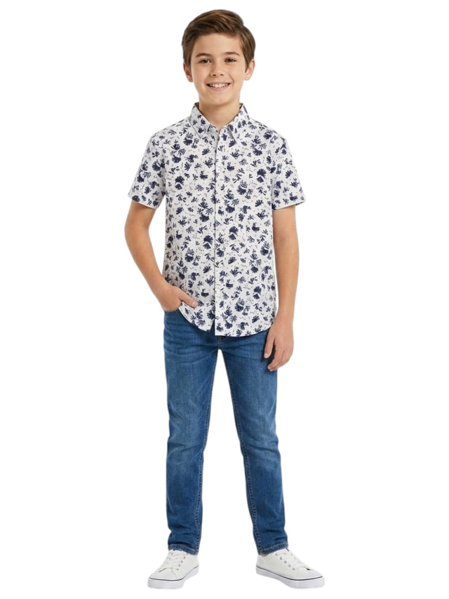 Image for Kids Boy's Printed Dress Shirt,White/Navy