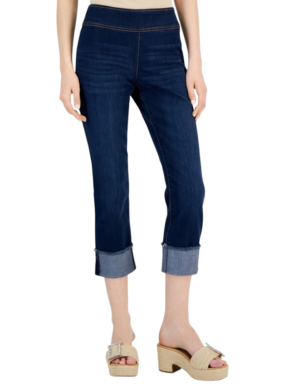 Image for Women's Plain Solid Capri Jeans,Navy