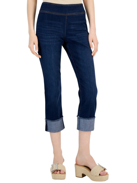Image for Women's Plain Solid Capri Jeans,Navy