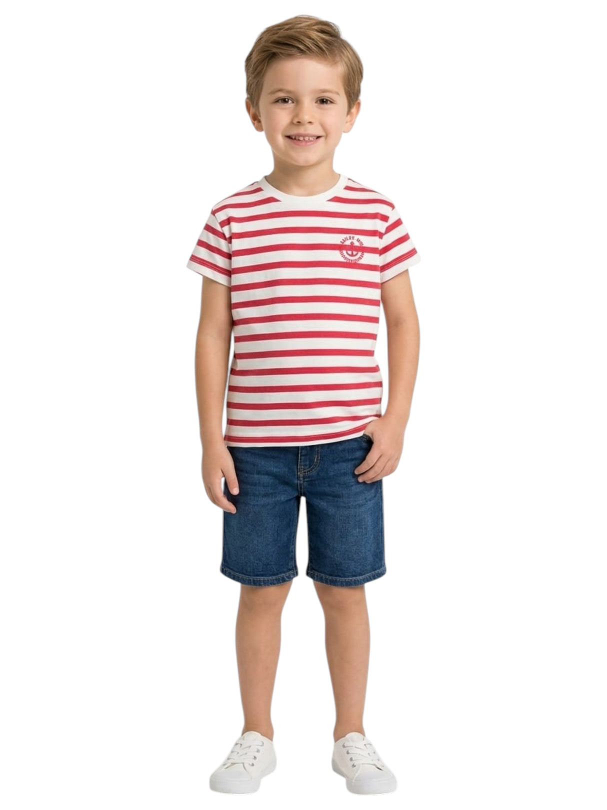 Image for Kids Boy's Stripped Top,White/Red