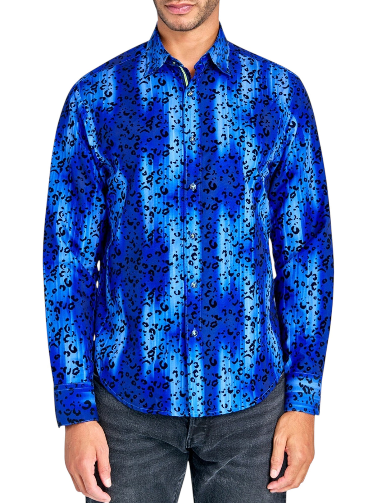 Image for Men's Leopard Printed Dress Shirt,Navy