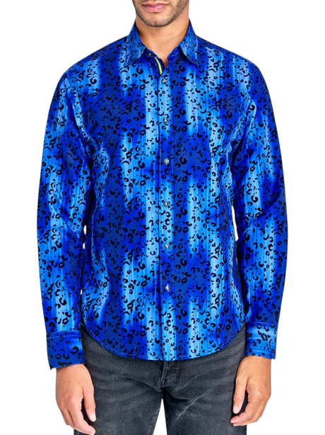 Image for Men's Leopard Printed Dress Shirt,Navy