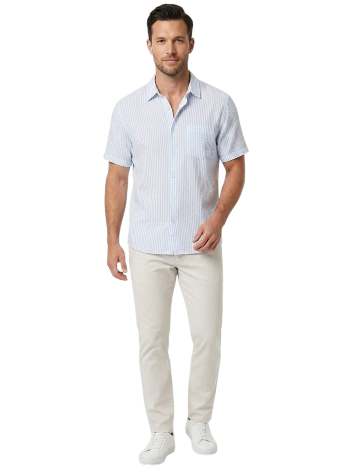 Image for Men's White Stripped Dress Shirt,Light Blue
