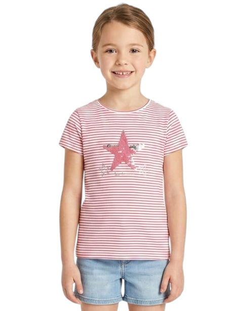 Image for Kids Girl's Sequined Stripped Top,White/Pink