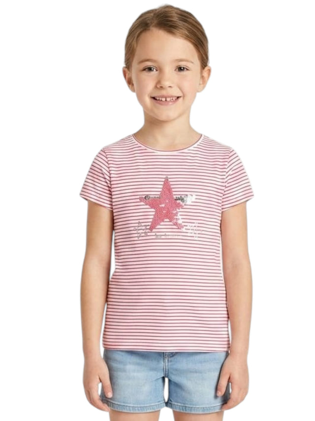 Image for Kids Girl's Sequined Stripped Top,White/Pink