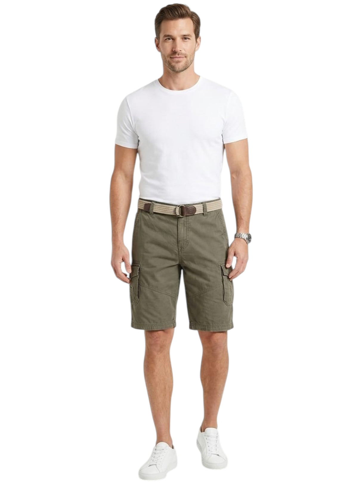 Image for Men's Plain Cargo Short With Belt,Olive