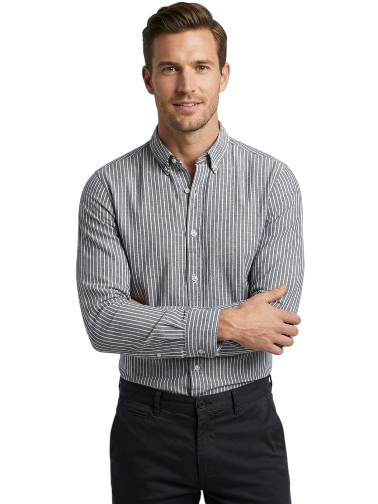 Image for Men's Striped Dress Shirt,Grey/White