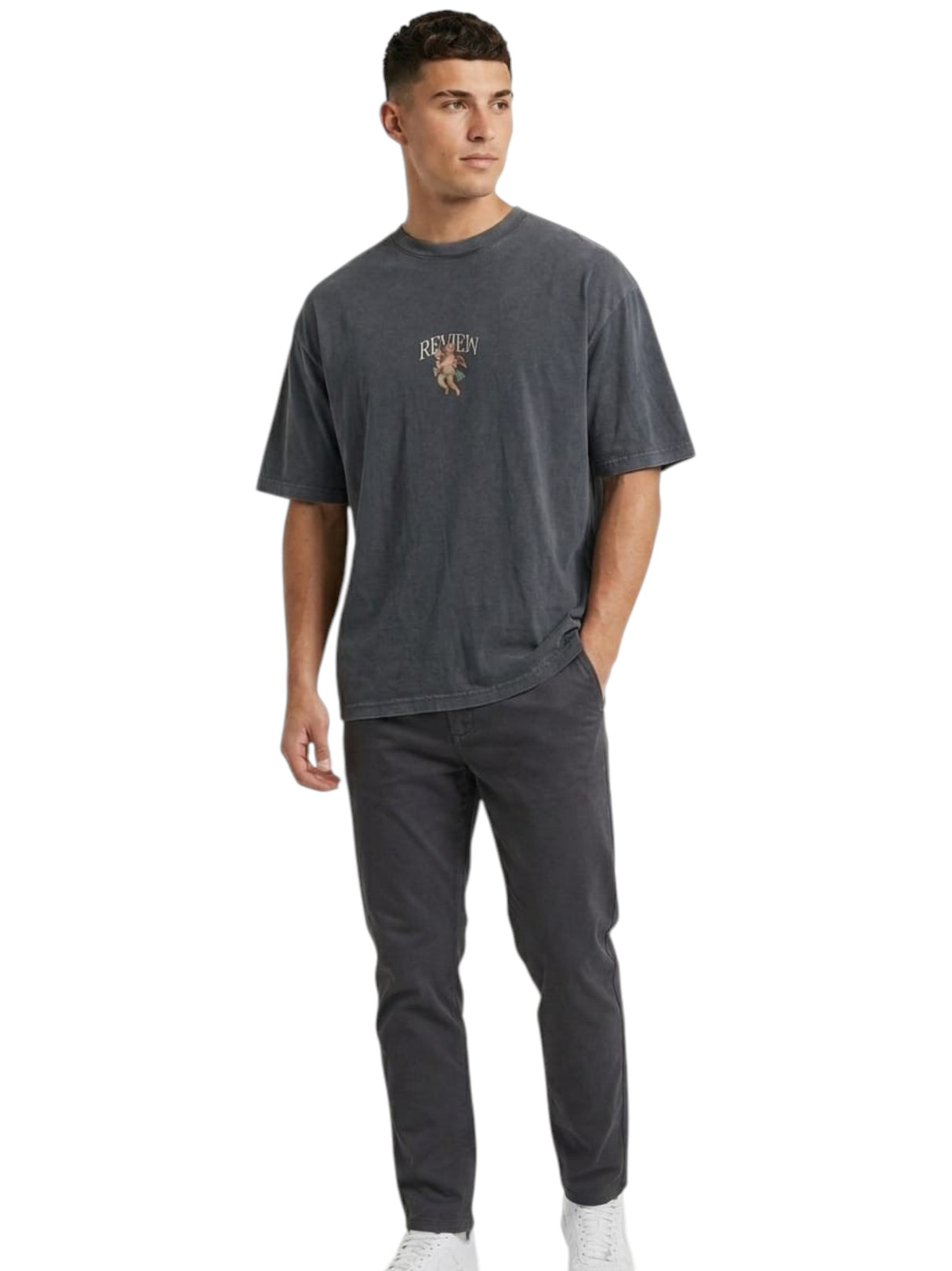 Image for Men's Brand Logo Printed Top,Dark Grey