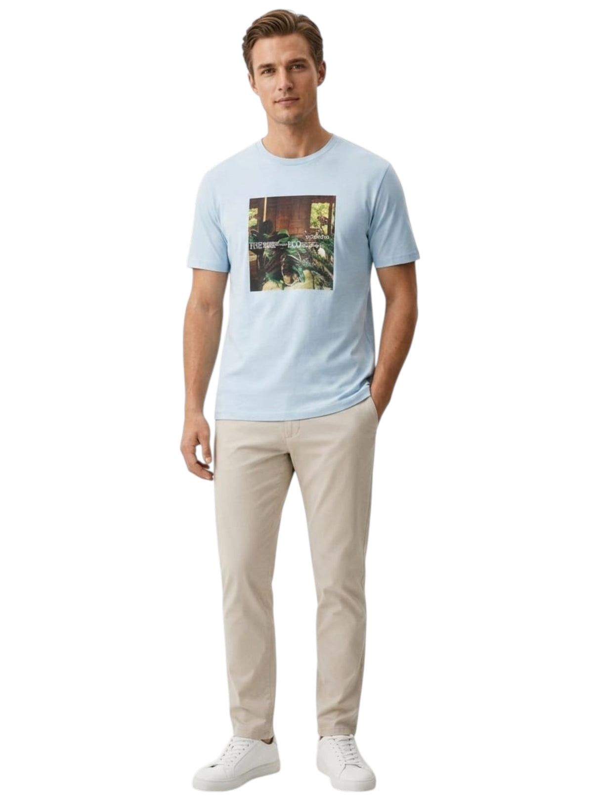 Image for Men's Printed Top,Light Blue