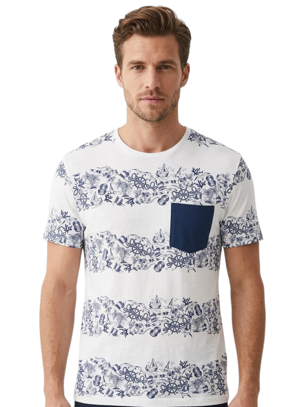 Image for Men's Printed Top,White/Navy