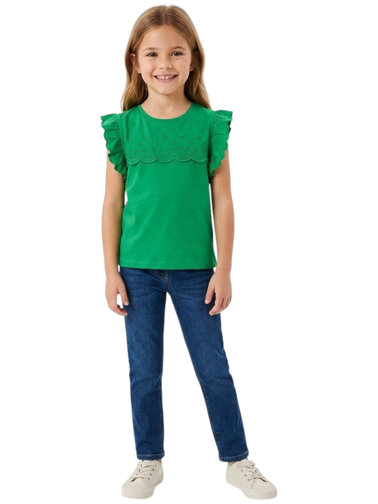 Image for Kids Girl's Plain Broderie Anglaise Top,Green