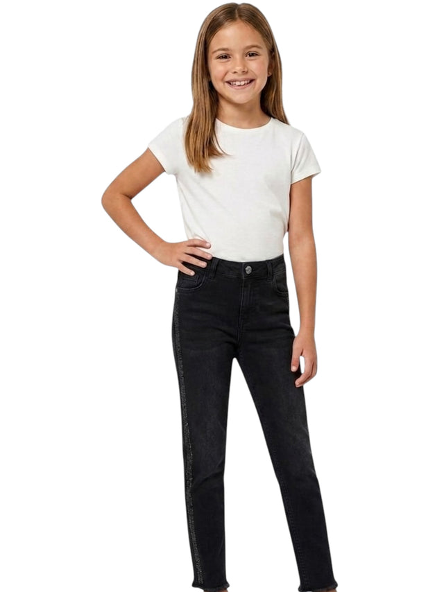 Image for Kids Girl's Side Rhinstones Strips Jeans,Black