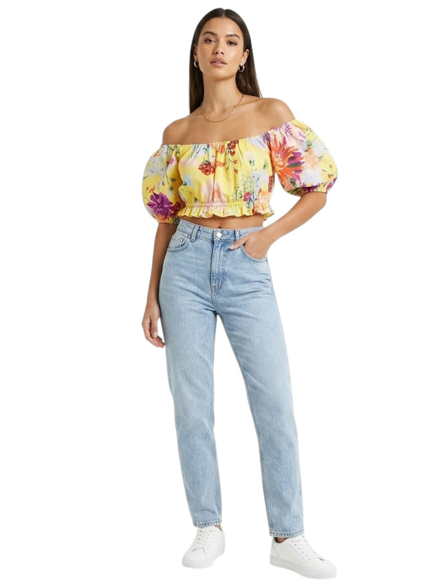 Image for Women's Open Back Printed Top,Yellow