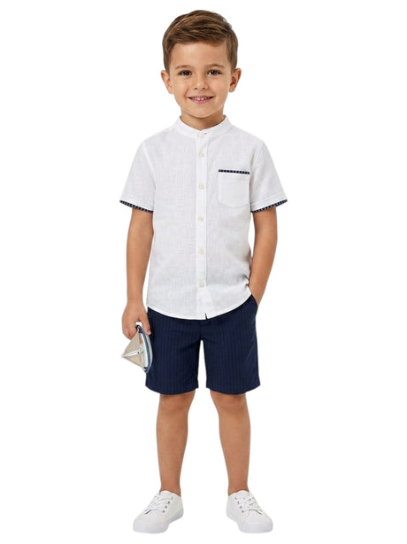 Image for Kids Boy's Plain Solid Set Chemise & Short,White/Navy