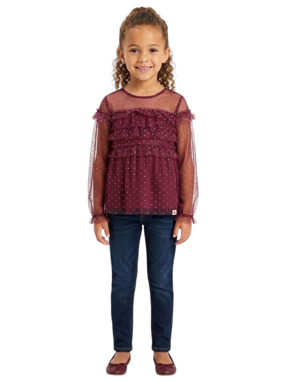 Image for Kids Girl's Printed Sheer Top,Drak Fuchsia