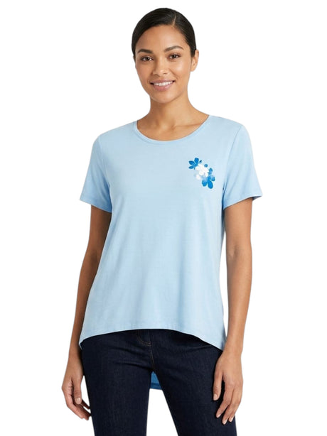 Image for Women's Floral Printed Top,Light Blue