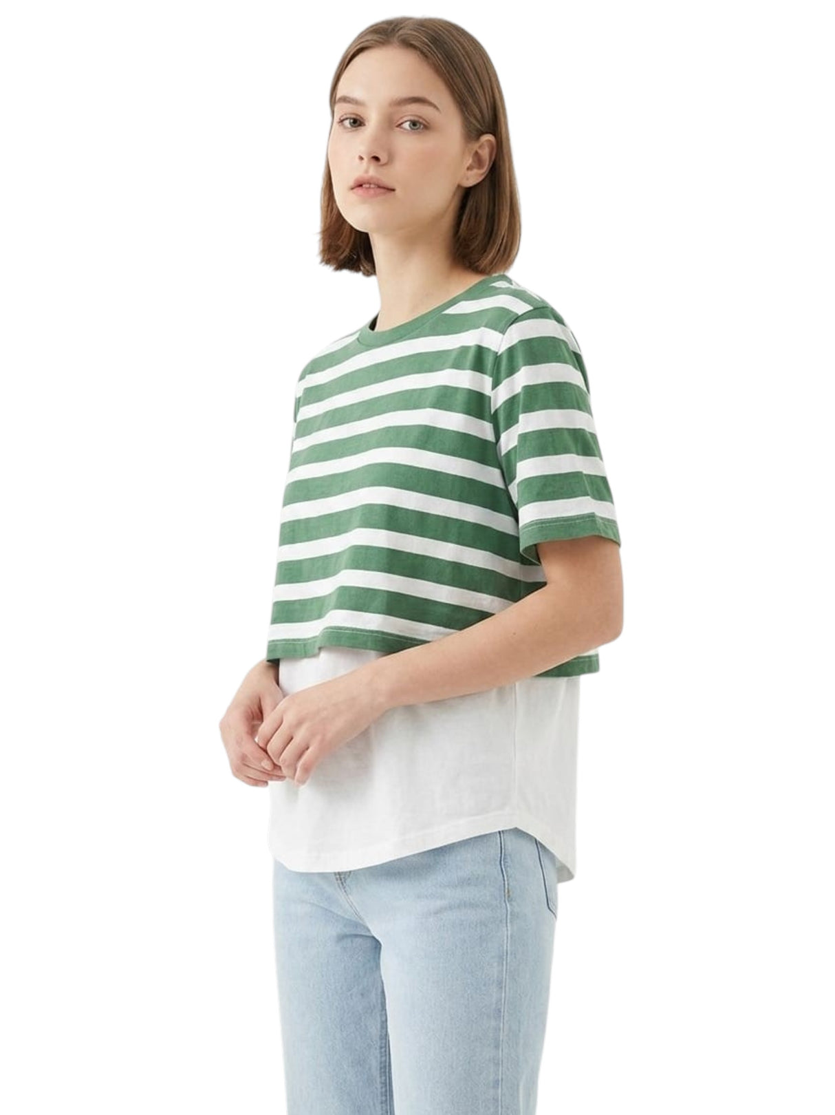 Image for Women's Striped Top,Green/White