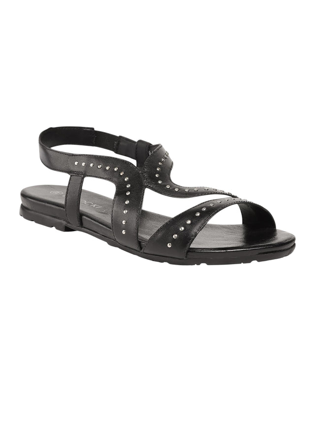 Image for Women's Studded Ribbed Sandals,Black