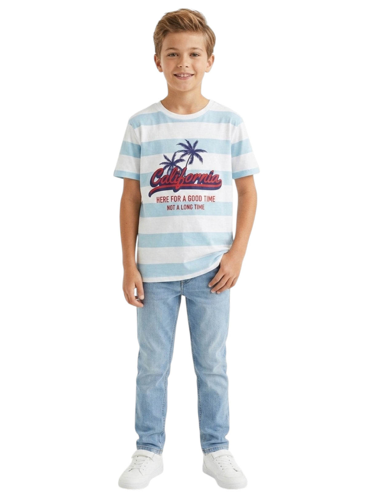 Image for Kids Boy's White Stripped Top,Dusty Blue