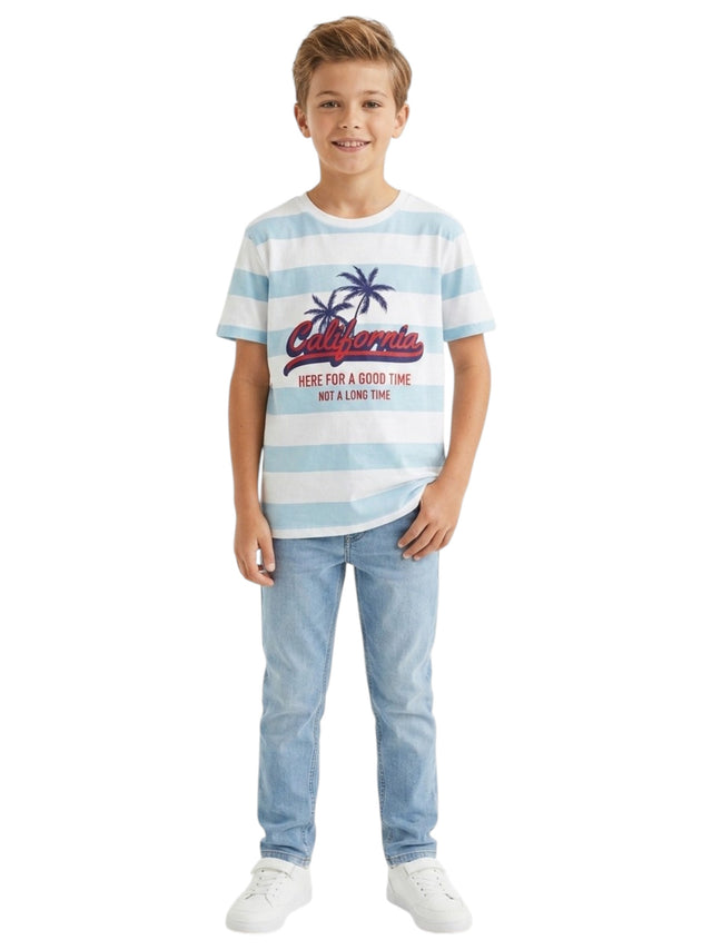Image for Kids Boy's White Stripped Top,Dusty Blue
