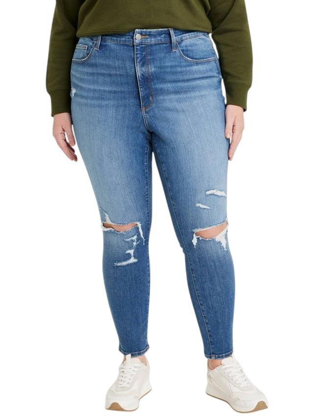 Image for Women's Washed Knee Ripped Jeans,Blue