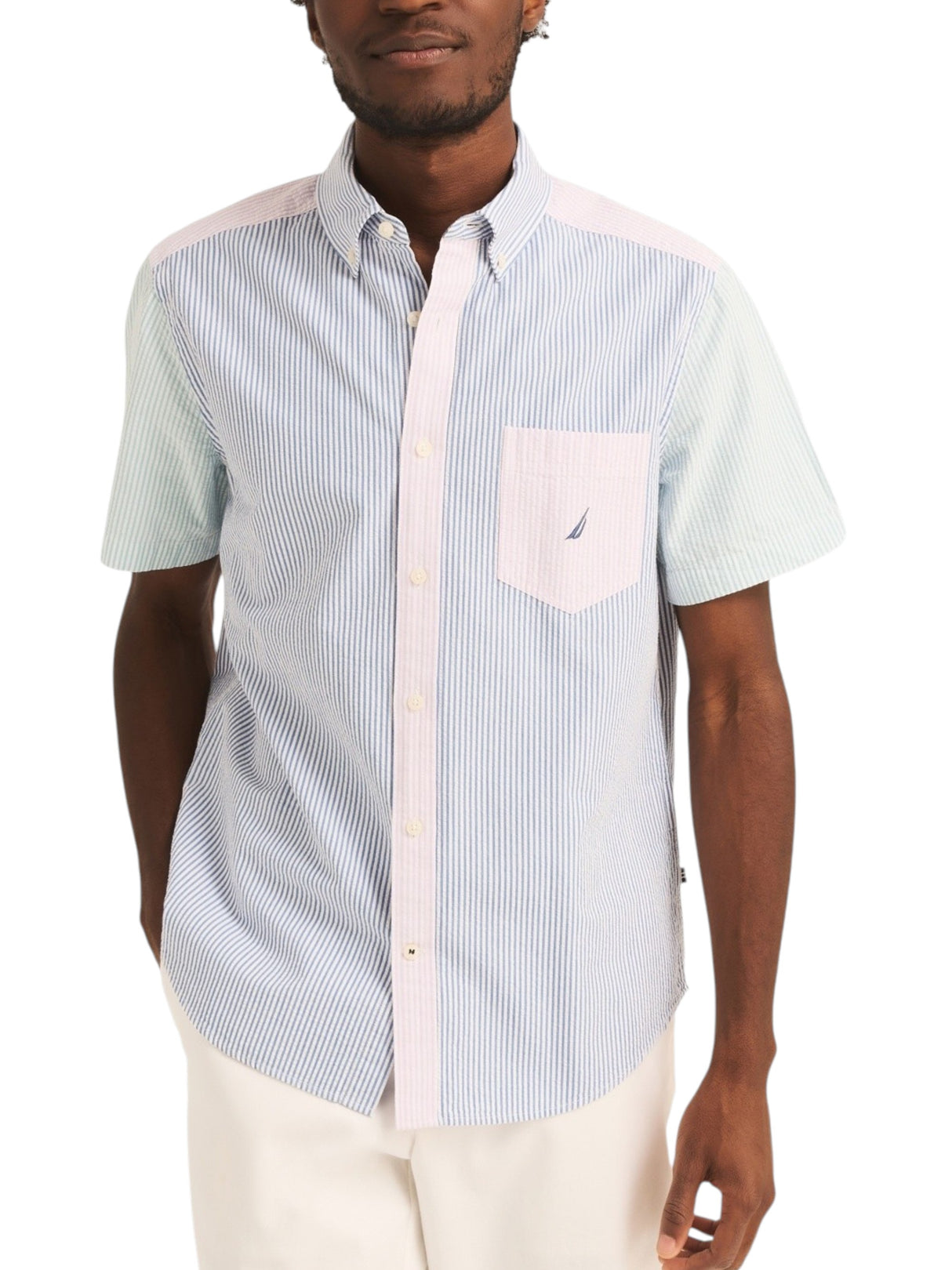 Image for Men's Stripped Colorblocked Dress Shirt,Multi