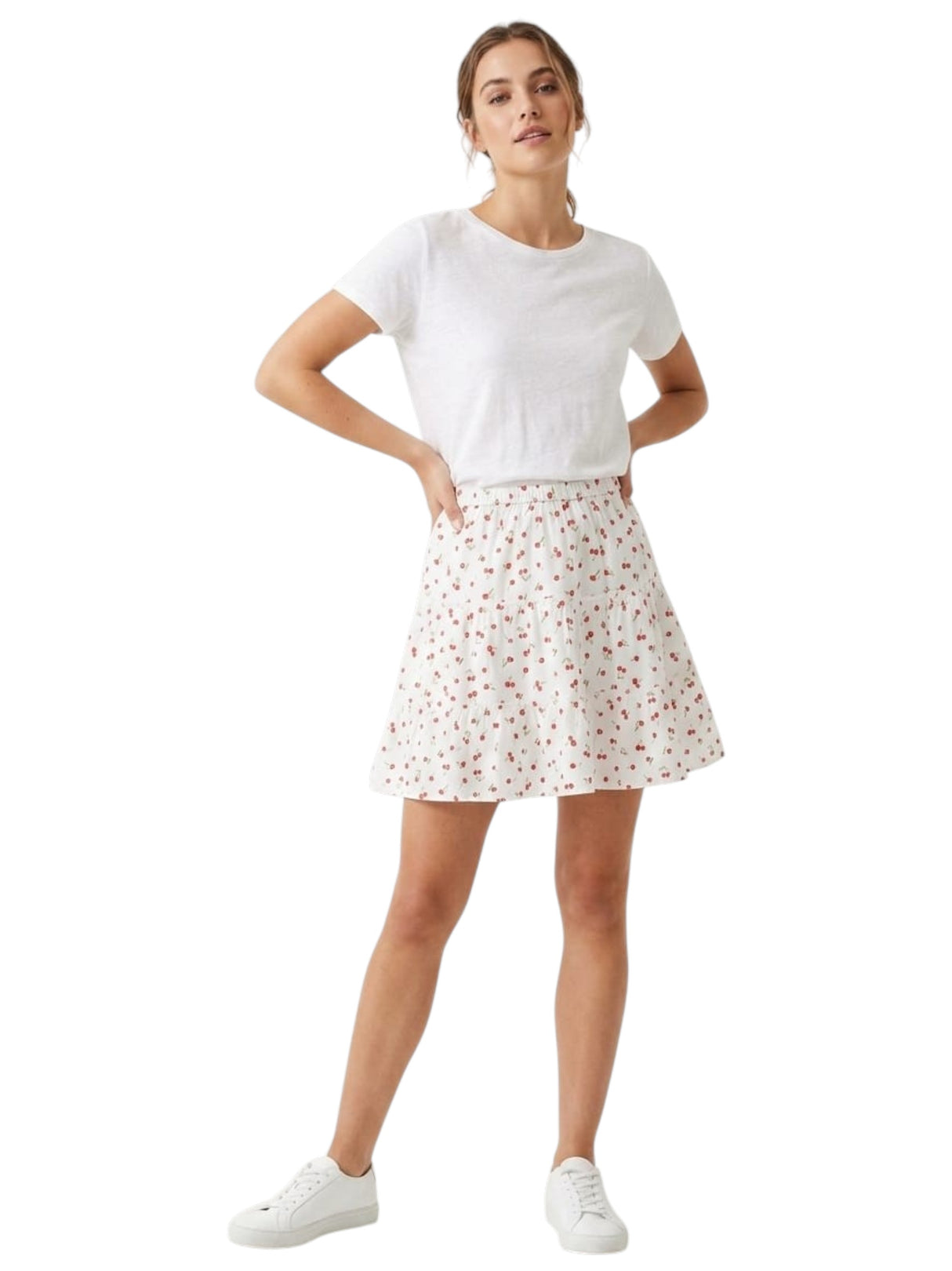 Image for Women's Cherry Printed Skirt,White