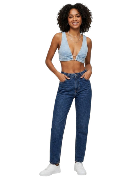 Image for Women's Plain Denim Crop Top,Light Blue
