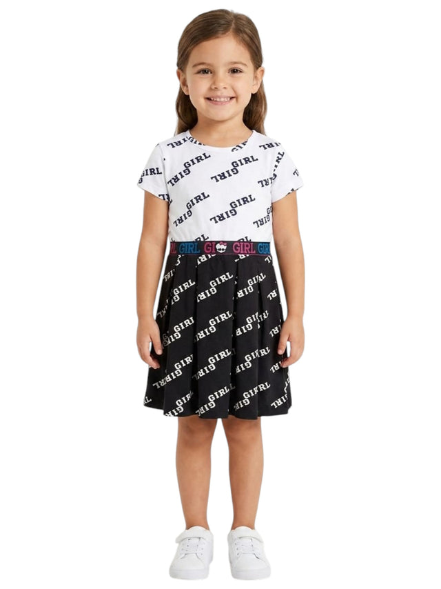 Image for Kids Girl's Printed Dress,White/Black