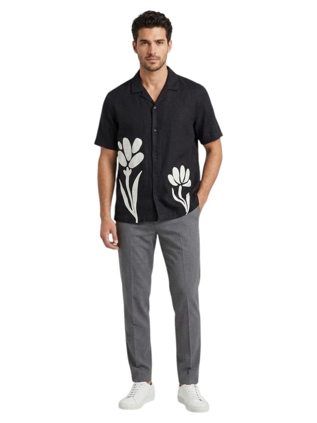 Image for Men's Floral Printed Dress Shirt,Black