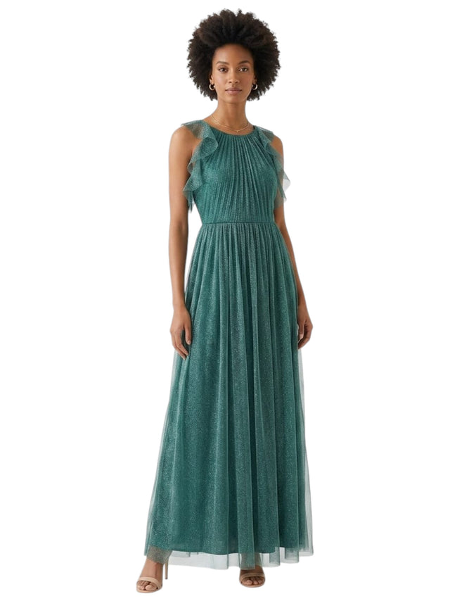 Image for Women's Open Back Textured Shiny Dress,Dark Green