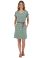 Image for Women's Printed Dress&Braidered Belt,Dusty Turquoise